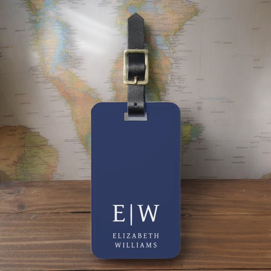 Navy Blue Modern Monogram Minimalistisch Gepäckanhänger