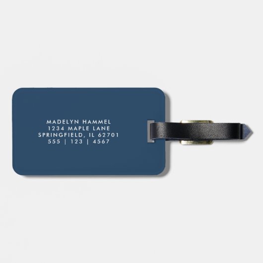 Navy Blue Modern Monogram Script Initials Gepäckanhänger (Rückseite horizontal)
