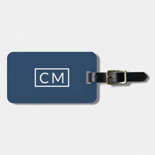 Navy Blue Modern Monogram Simple Initials Gepäckanhänger (Vorderseite horizontal)
