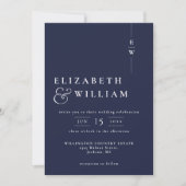 Navy Blue Modern Monogram Wedding QR Code Einladung (Vorderseite)