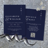 Navy Blue Modern Monogram Wedding QR Code Einladung