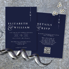 Navy Blue Modern Monogram Wedding QR Code Einladung