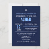 Navy Blue Modern Name Logo Bar Mitzvah Einladung (Vorderseite)