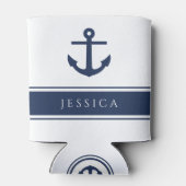Navy Blue Modern Nautical Anchor Individuelle Name Dosenkühler (Rückseite)