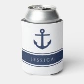 Navy Blue Modern Nautical Anchor Individuelle Name Dosenkühler (Kanne Rückseite)