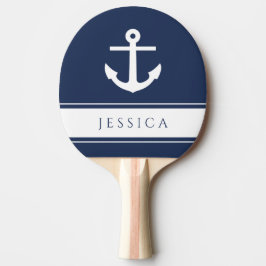 Navy Blue Modern Nautical Anchor Individuelle Name Tischtennis Schläger