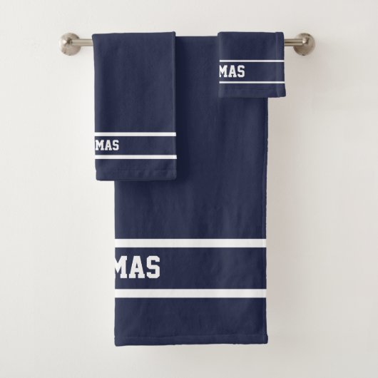 Navy Blue Modern Personalisiert Name Badehandtuch Badhandtuch Set (Insitu)