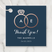 Navy Blue Modern Rose Gold Wedding Rings Gefallen Geschenkanhänger (Vorderseite)