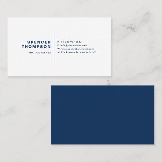 Navy Blue Modern Sans Serifypografie Minimalistisc Visitenkarte (Vorne/Hinten)