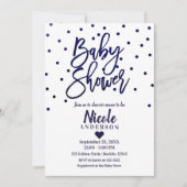 Navy Blue Modern Script Baby Dusche Confetti Einladung (Vorderseite)