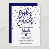 Navy Blue Modern Script Baby Dusche Confetti Einladung (Vorne/Hinten)