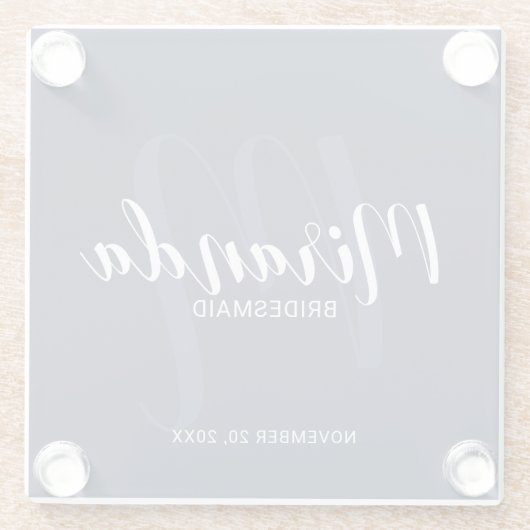 Navy Blue Modern Script Personalisiert Bridesmaier Glasuntersetzer (Rückseite)