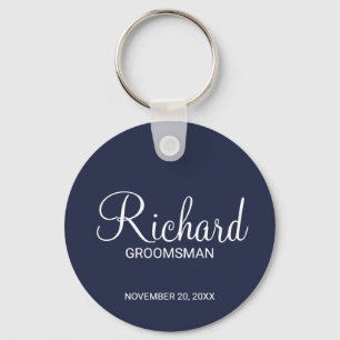 Navy Blue Modern Script Personalisiert Trauzeuge Schlüsselanhänger