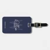 Navy Blue Modern Script Personalisierte Trauzeuge Gepäckanhänger (Vorderseite horizontal)