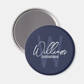 Navy Blue Modern Script Personalisierte Trauzeuge Magnet (Vorderseite/Rückseite)