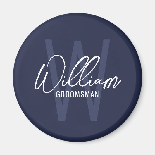 Navy Blue Modern Script Personalisierte Trauzeuge Magnet (Vorne)