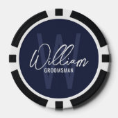Navy Blue Modern Script Personalisierte Trauzeuge Pokerchips (Vorderseite)