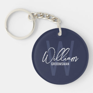 Navy Blue Modern Script Personalisierte Trauzeuge Schlüsselanhänger