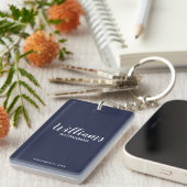 Navy Blue Modern Script Personalisierte Trauzeuge Schlüsselanhänger (Vorderseite rechts)