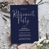Navy Blue Modern Script Retirement Party Einladung