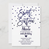 Navy Blue Modern Script Sweet 16 Sechzehn Einladung (Vorderseite)