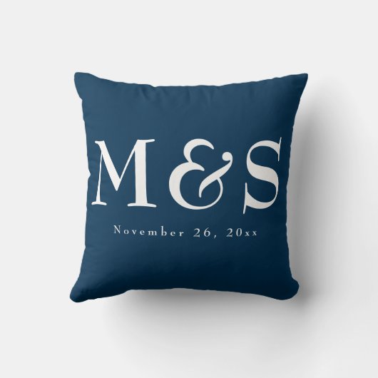Navy Blue Modern Script Wedding Kissen (Rückseite)