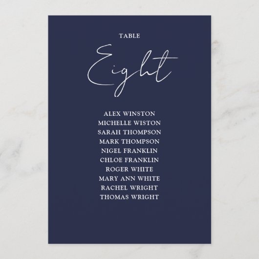 Navy Blue Modern Seekarte Tischnummer (Vorderseite)