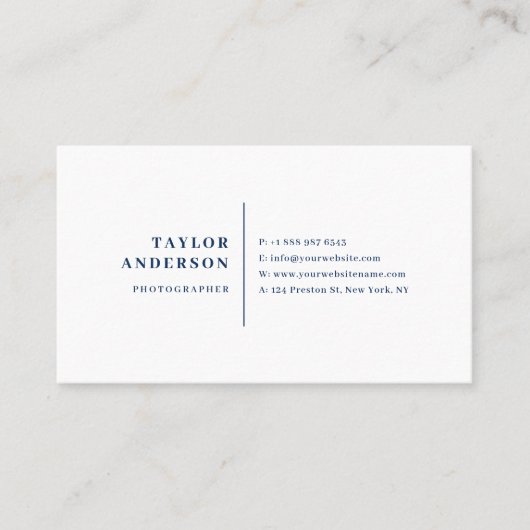 Navy Blue Modern Serial Typografy Minimalistisch Visitenkarte (Vorderseite)