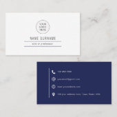 Navy Blue Modern Simple Business Card Visitenkarte (Vorne/Hinten)
