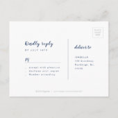 Navy Blue Modern Simple Script Hochzeit RSVP Einladungspostkarte (Rückseite)