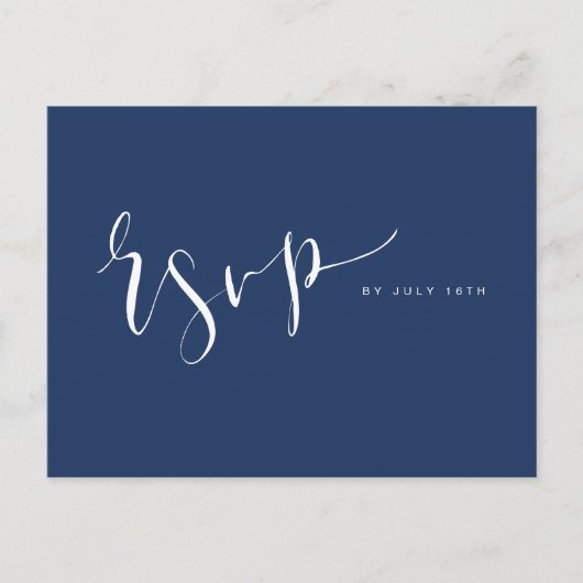Navy Blue Modern Simple Script Hochzeit RSVP Einladungspostkarte (Vorderseite)