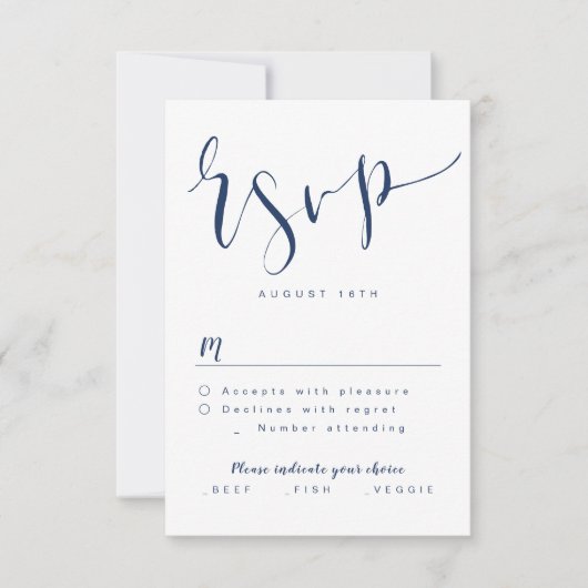 Navy Blue Modern Simple Script Hochzeit RSVP Karte (Vorderseite)