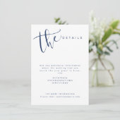 Navy Blue Modern Simple Script Wedding Details Begleitkarte (Stehend Vorderseite)