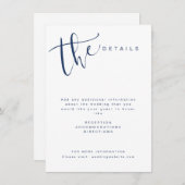 Navy Blue Modern Simple Script Wedding Details Begleitkarte (Vorne/Hinten)