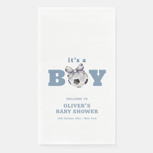 Navy Blue Modern Soccer Boy Baby Shower Welcome Serviette (Vorderseite)