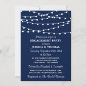 Navy Blue Modern String Lights Engagement Party Einladung (Vorderseite)