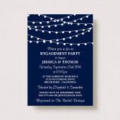 Navy Blue Modern String Lights Engagement Party Einladung
