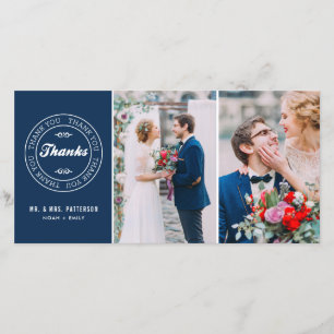 Navy Blue Modern Tag Zwei-Foto-Hochzeit Vielen Dan Dankeskarte