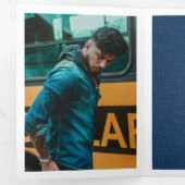 Navy Blue Modern Textured Foto Abschluss Dreifach Gefaltete Einladung (Innen Erste Seite)
