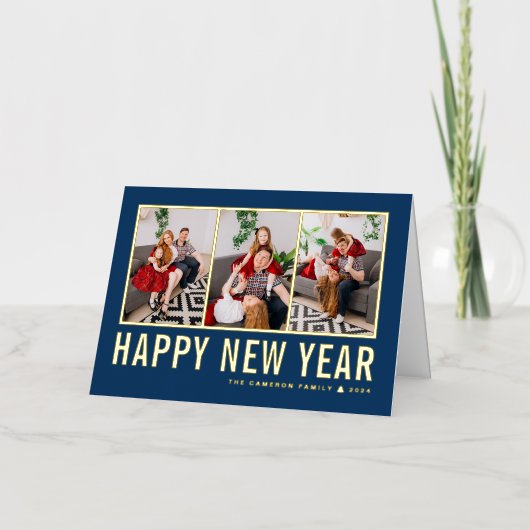 Navy Blue Modern Typografy Foto Collage New Year (Vorderseite)