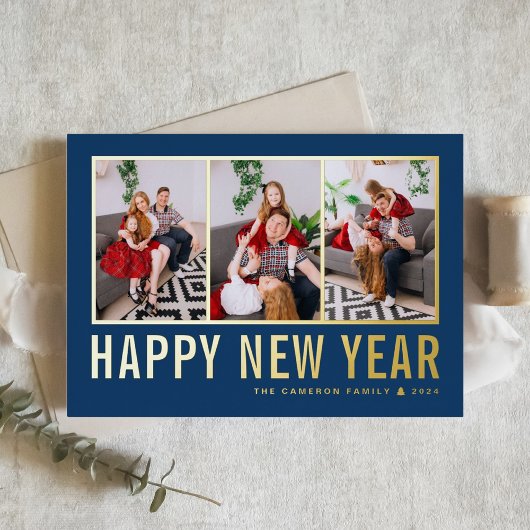 Navy Blue Modern Typografy Foto Collage New Year