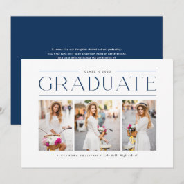 Navy Blue Modern Typografy Three Foto Abschluss Ankündigung