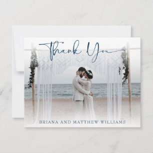 Navy Blue Modern Wedding Foto Danke Karte