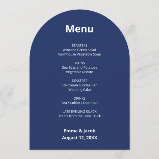 Navy Blue Modern Wedding Menu Card Einladung (Vorderseite)