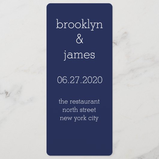 Navy Blue Modern Wedding Menu Menükarte (Rückseite)