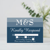 Navy Blue Modern Wedding RSVP Card Dankeskarte (Stehend Vorderseite)