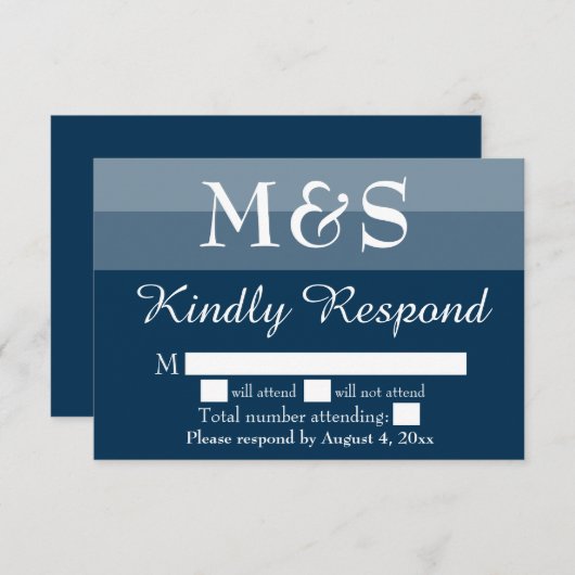 Navy Blue Modern Wedding RSVP Card Dankeskarte (Vorne/Hinten)