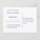 Navy Blue Modern Wedding RSVP Postkarten (Rückseite)