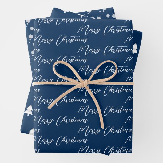 Navy Blue & Modern White Christmas Tree Geschenkpapier Set (Beispiel)