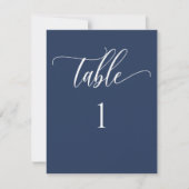 Navy Blue Moderne Minimalistische Tischnummer (Vorderseite)